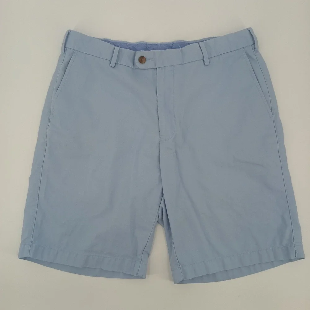 Peter Millar Mens 34 Light Blue Pima Cotton Flat Front Chino Shorts 9 Inseam